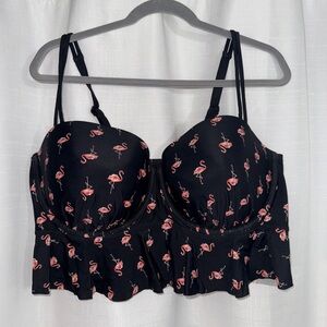 Black Flamingo Print Bustier Swim Top 42F